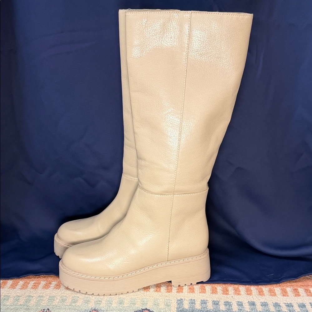 Matisse Adele leather platform knee-high stompy boot in oat/beige sz 8.5 NWOT